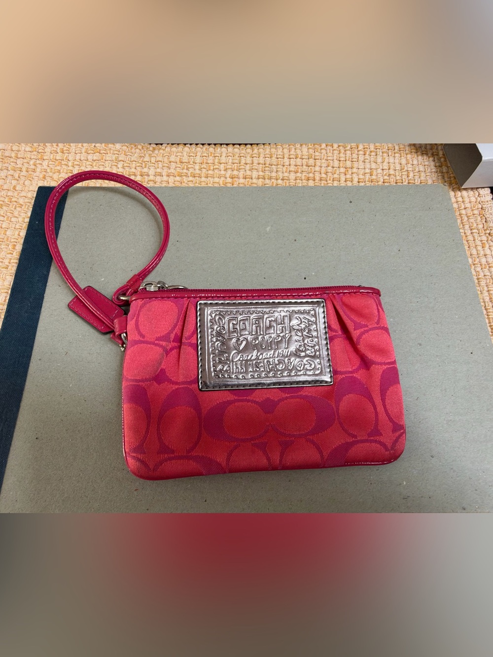 Coach Poppy Fuschia/Silver/Gunmetal SMALL Wristlet